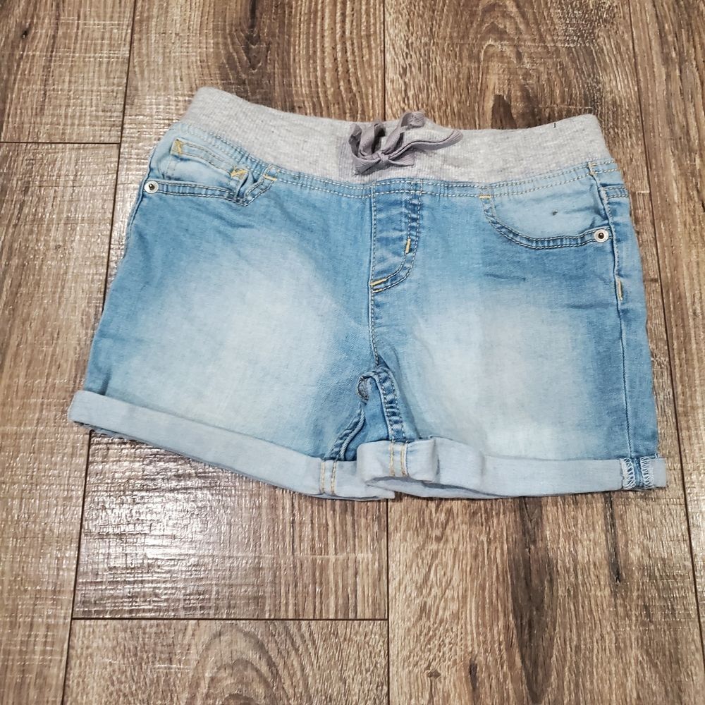 Girls Justice Jean Shorts Size 10 Light Blue Denim Shorts with Gray Waistband